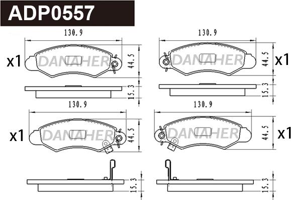 Danaher ADP0557 - Тормозные колодки, дисковые, комплект autosila-amz.com
