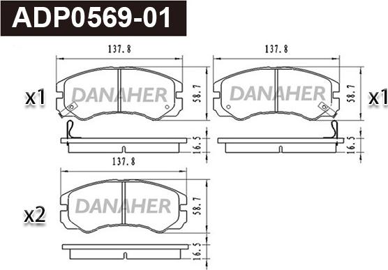 Danaher ADP0569-01 - Тормозные колодки, дисковые, комплект autosila-amz.com