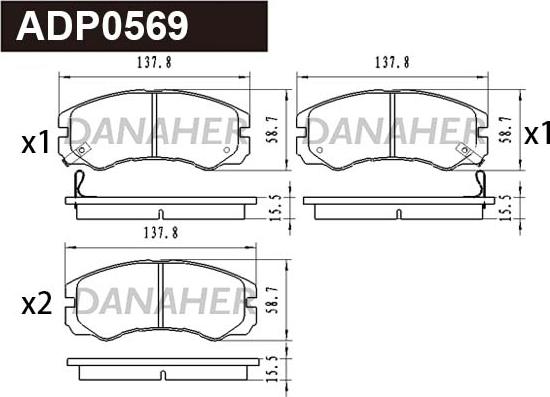 Danaher ADP0569 - Тормозные колодки, дисковые, комплект autosila-amz.com