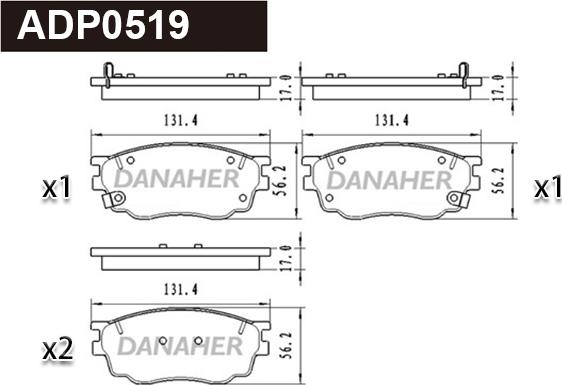 Danaher ADP0519 - Тормозные колодки, дисковые, комплект autosila-amz.com