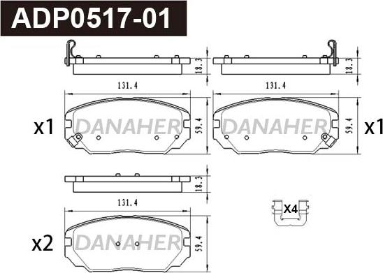 Danaher ADP0517-01 - Тормозные колодки, дисковые, комплект autosila-amz.com