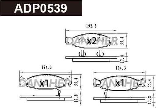 Danaher ADP0539 - Тормозные колодки, дисковые, комплект autosila-amz.com