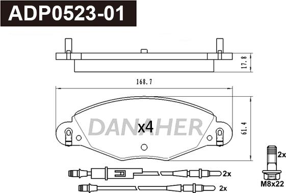 Danaher ADP0523-01 - Тормозные колодки, дисковые, комплект autosila-amz.com