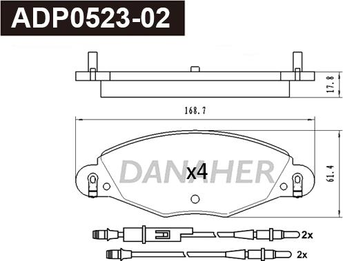 Danaher ADP0523-02 - Тормозные колодки, дисковые, комплект autosila-amz.com