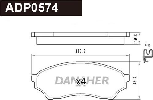 Danaher ADP0574 - Тормозные колодки, дисковые, комплект autosila-amz.com