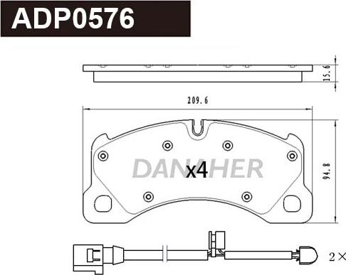 Danaher ADP0576 - Тормозные колодки, дисковые, комплект autosila-amz.com