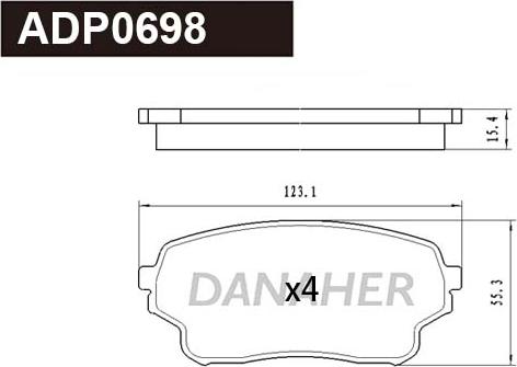 Danaher ADP0698 - Тормозные колодки, дисковые, комплект autosila-amz.com