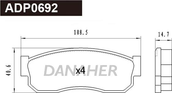 Danaher ADP0692 - Тормозные колодки, дисковые, комплект autosila-amz.com