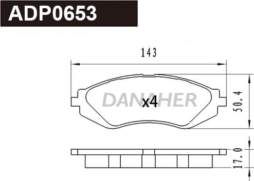 Danaher ADP0653 - Тормозные колодки, дисковые, комплект autosila-amz.com
