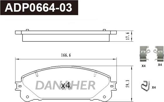 Danaher ADP0664-03 - Тормозные колодки, дисковые, комплект autosila-amz.com