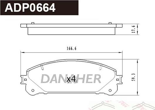 Danaher ADP0664 - Тормозные колодки, дисковые, комплект autosila-amz.com
