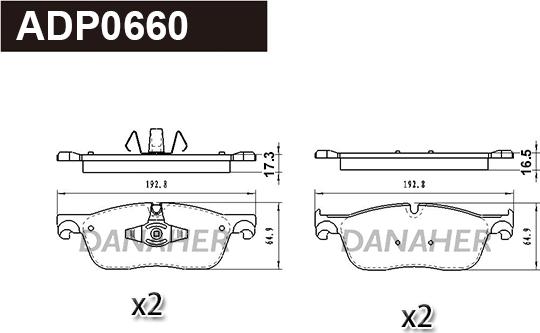 Danaher ADP0660 - Тормозные колодки, дисковые, комплект autosila-amz.com