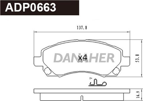 Danaher ADP0663 - Тормозные колодки, дисковые, комплект autosila-amz.com