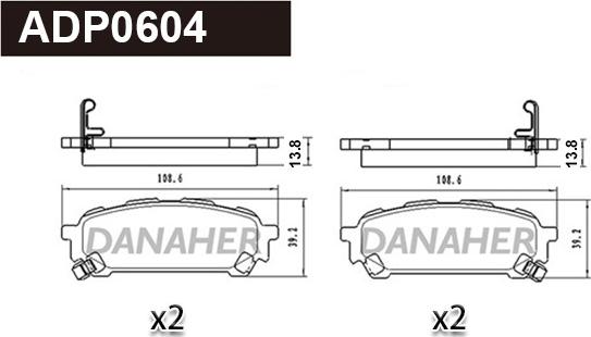 Danaher ADP0604 - Тормозные колодки, дисковые, комплект autosila-amz.com