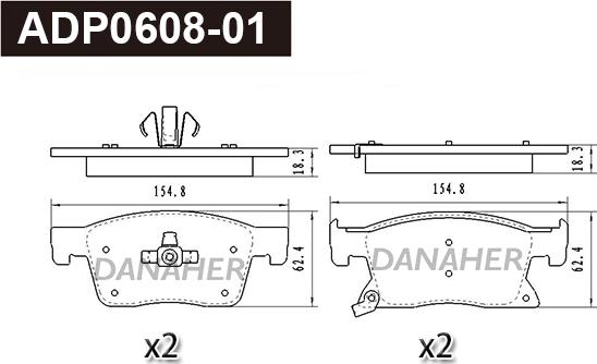 Danaher ADP0608-01 - Тормозные колодки, дисковые, комплект autosila-amz.com