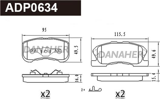 Danaher ADP0634 - Тормозные колодки, дисковые, комплект autosila-amz.com