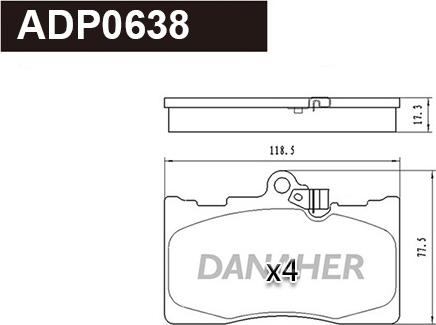 Danaher ADP0638 - Тормозные колодки, дисковые, комплект autosila-amz.com