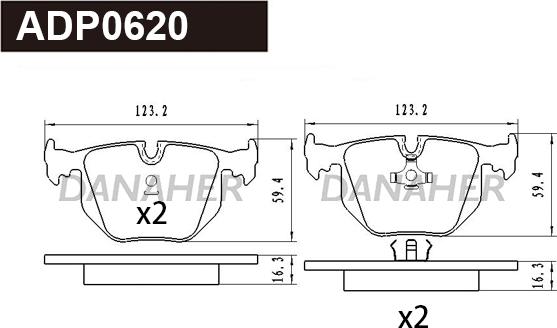 Danaher ADP0620 - Тормозные колодки, дисковые, комплект autosila-amz.com