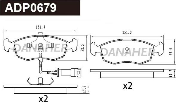 Danaher ADP0679 - Тормозные колодки, дисковые, комплект autosila-amz.com