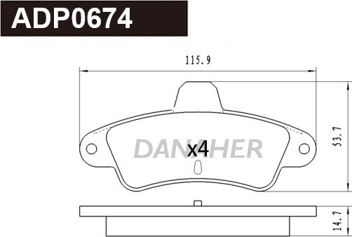 Danaher ADP0674 - Тормозные колодки, дисковые, комплект autosila-amz.com