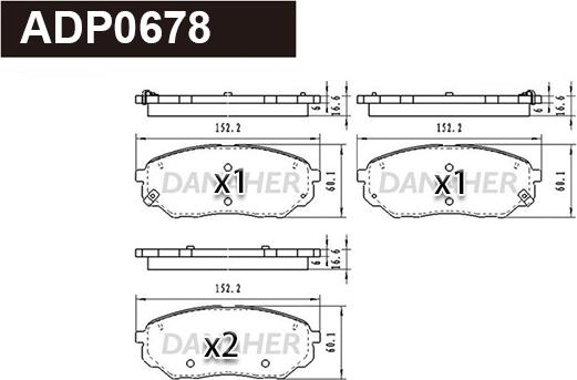 Danaher ADP0678 - Тормозные колодки, дисковые, комплект autosila-amz.com