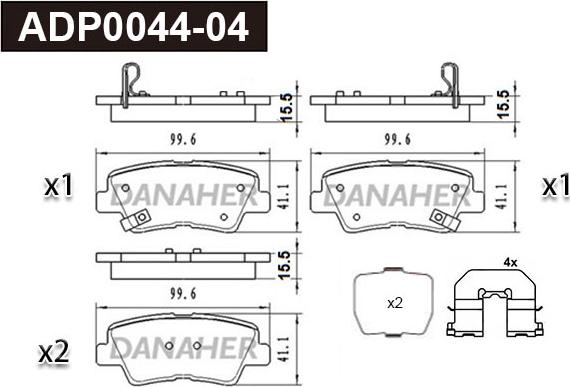 Danaher ADP0044-04 - Тормозные колодки, дисковые, комплект autosila-amz.com