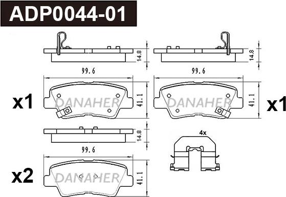 Danaher ADP0044-01 - Тормозные колодки, дисковые, комплект autosila-amz.com