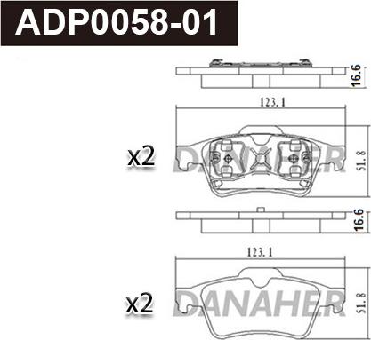 Danaher ADP0058-01 - Тормозные колодки, дисковые, комплект autosila-amz.com