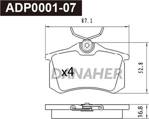 Danaher ADP0001-07 - Тормозные колодки, дисковые, комплект autosila-amz.com