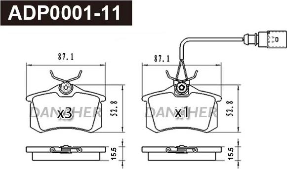 Danaher ADP0001-11 - Тормозные колодки, дисковые, комплект autosila-amz.com