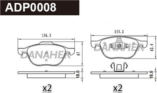 Danaher ADP0008 - Тормозные колодки, дисковые, комплект autosila-amz.com