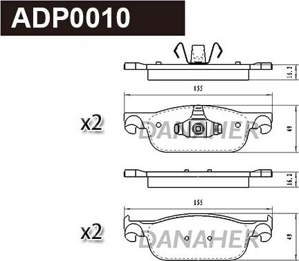 Danaher ADP0010 - Тормозные колодки, дисковые, комплект autosila-amz.com