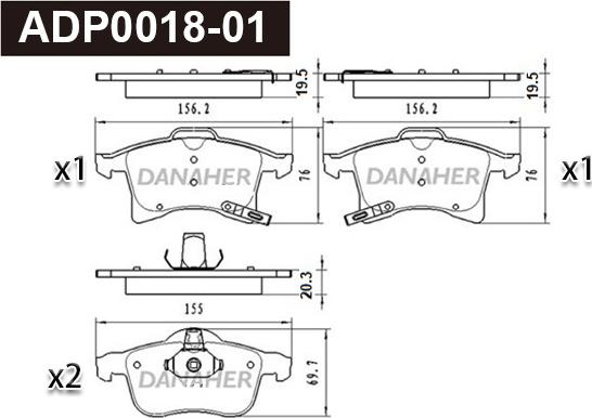 Danaher ADP0018-01 - Тормозные колодки, дисковые, комплект autosila-amz.com