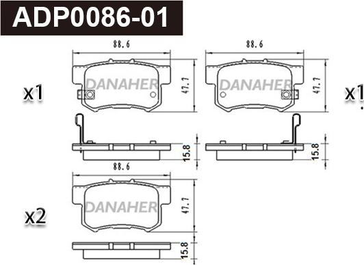 Danaher ADP0086-01 - Тормозные колодки, дисковые, комплект autosila-amz.com