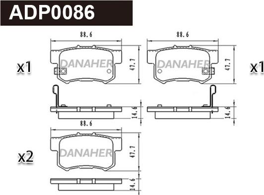 Danaher ADP0086 - Тормозные колодки, дисковые, комплект autosila-amz.com