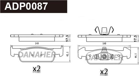 Danaher ADP0087 - Тормозные колодки, дисковые, комплект autosila-amz.com