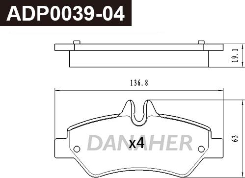 Danaher ADP0039-04 - Тормозные колодки, дисковые, комплект autosila-amz.com