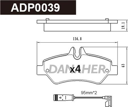 Danaher ADP0039 - Тормозные колодки, дисковые, комплект autosila-amz.com