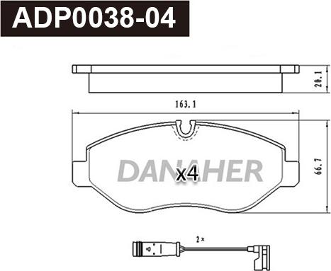 Danaher ADP0038-04 - Тормозные колодки, дисковые, комплект autosila-amz.com