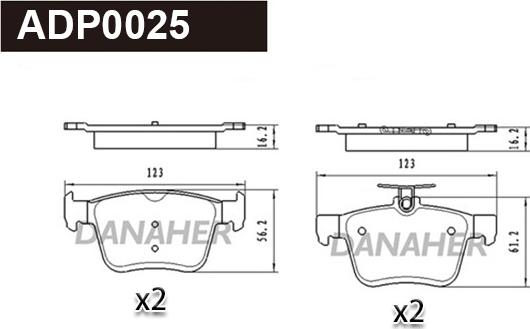 Danaher ADP0025 - Тормозные колодки, дисковые, комплект autosila-amz.com