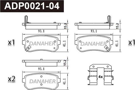 Danaher ADP0021-04 - Тормозные колодки, дисковые, комплект autosila-amz.com