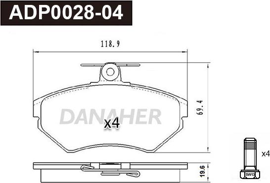 Danaher ADP0028-04 - Тормозные колодки, дисковые, комплект autosila-amz.com