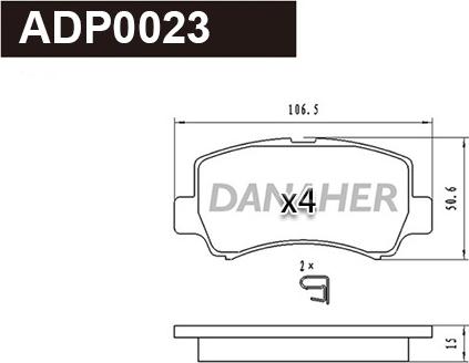 Danaher ADP0023 - Тормозные колодки, дисковые, комплект autosila-amz.com