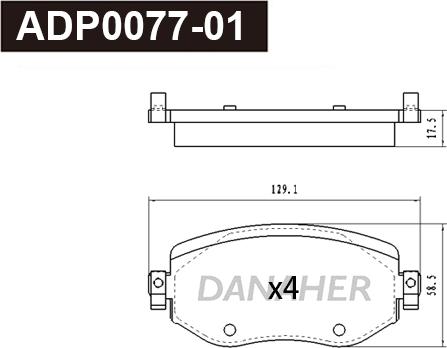 Danaher ADP0077-01 - Тормозные колодки, дисковые, комплект autosila-amz.com