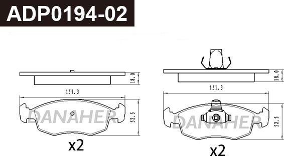 Danaher ADP0194-02 - Тормозные колодки, дисковые, комплект autosila-amz.com