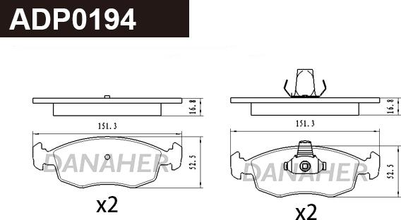 Danaher ADP0194 - Тормозные колодки, дисковые, комплект autosila-amz.com