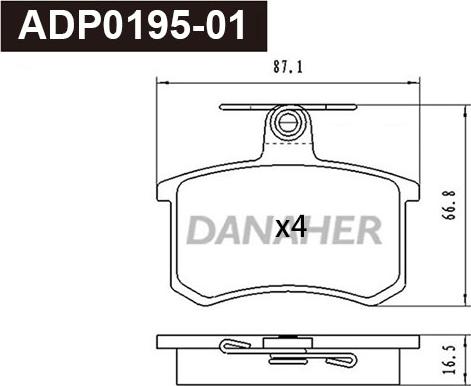Danaher ADP0195-01 - Тормозные колодки, дисковые, комплект autosila-amz.com