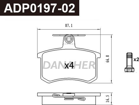 Danaher ADP0195-02 - Тормозные колодки, дисковые, комплект autosila-amz.com