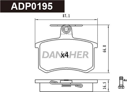 Danaher ADP0195 - Тормозные колодки, дисковые, комплект autosila-amz.com