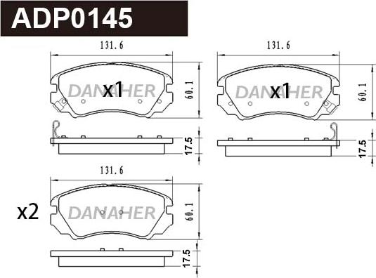 Danaher ADP0145 - Тормозные колодки, дисковые, комплект autosila-amz.com